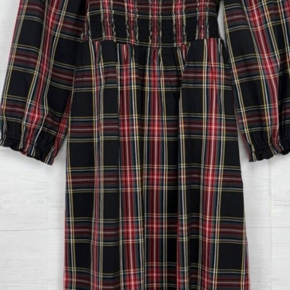 J. Crew Maxi/mid calf  Dress, XL Smocked Bodice Plaid, classic, Boho/Peasant